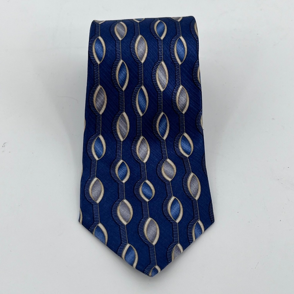 San Marino Italy New York Mens Silk Necktie Blue Geometric Teardrop Pattern Tie